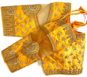 Blusa de seda de estilo veraniego Chennai moderna frente abierto con hermosa manga de corte Orangenza codificación de hilo estilo Formal de trabajo hecho a mano pesado - Product Image 1