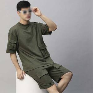 Venta al por mayor OEM personalizado verano nueva llegada Jogging ropa deportiva gimnasio chándal y pantalones cortos 2 piezas hombres camiseta conjuntos con bolsillos - Product Image 5