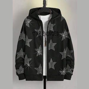 Sweat à capuche unisexe de haute qualité 100% coton molletonné style streetwear hip hop personnalisé avec strass coupe régulière automne - Product Image 3