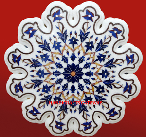 Most Beautiful <b>Round</b> Shape <b>White</b> Marble Inlay Work Flower Design <b>Dining</b> <b>Table</b> Top for Home & Hotel <b>Table</b> Top High Class Packing - Product Image 1