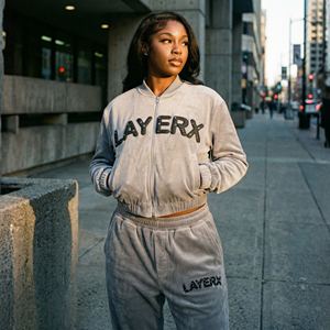 Conjunto Deportivo para Mujer, Ligero y Transpirable, de Algodón, con Sudadera con Pedrería, Pantalones Holgados, Estilo Urbano, Lavado Vintage - Product Image 1