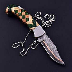 มีดพับดามัสกัสทองแดงแบบทำเองอย่างหรูหรา ด้ามไม้ ODM ปรับแต่งได้ ใบมีดตรงอเนกประสงค์ ของขวัญวันครบรอบสำหรับเพื่อนเจ้าบ่าว - Product Image 2