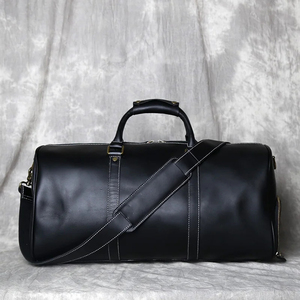 Sac de voyage en cuir, sac de week-end avec fermeture à glissière, pliable, grande capacité, portable, durable, bandoulière noire, poignée - Product Image 6