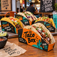 Support à tacos en carton écologique, imprimé sur mesure, boîte d'emballage jetable pour restauration rapide, conteneur biodégradable à emporter, en gros