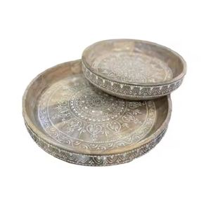 Plateau de service rond en bois et en métal personnalisé pour la maison et l'hôtel Plateaux décoratifs en Inde - Product Image 2