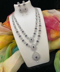 Designer Best Quality Trendy <b>Silver</b> Tone With AD Stone <b>Long</b> Necklace Set <b>Earrings</b> for Women For Party Wedding And Function Wear - Product Image 6