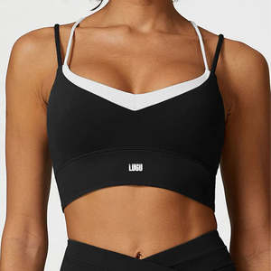 Soutien-gorge de sport sexy pour femmes, fabrication OEM personnalisée, bretelles, décolleté en V, dos croisé, bordure contrastée, maintien moyen, entraînement, fitness, gym - Product Image 5