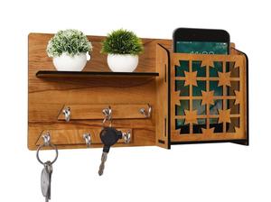 Porte-clés en bois avec organisateur mural Ganesh Design avec crochets et étagère pour l'entrée de la maison - Product Image 3