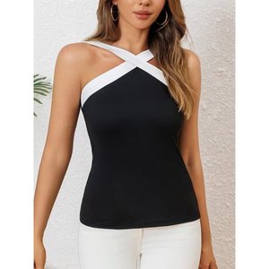Blusa de Mujer con Hombros Descubiertos y Tirantes Cruzados de Jane, Escote Asimétrico, Top Casual Ajustado - Product Image 4
