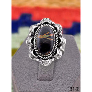 Bague ajustable en argent sterling plaqué or rose et turquoise noire, faite à la main au sud-ouest, avec sertissage invisible – Cadeau - Product Image 6