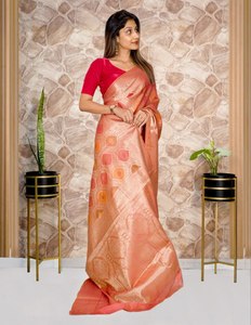 Hermoso rico Pallu Jacquard trabajo suave Lichi seda Sari exclusivo Jacquard borde para adultos chaleco exportaciones indio paquistaní - Product Image 1