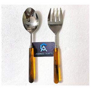 Servidor de ensalada de acero inoxidable ecológico con mango de resina de tortuga, utensilios de cocina, herramientas para ensalada, vajilla, cubiertos, cuchara - Product Image 1