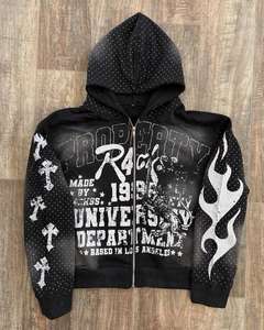 Sudadera con Capucha Extra Grande Estampada Personalizada 2025, 100% Poliéster, Lavado Ácido, Estilo Vintage, con Pedrería, para Hombre - Product Image 1