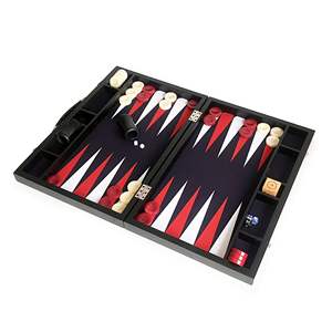 Jeu de backgammon de luxe fait main, taille tournoi, plateau en tissu rouge et blanc, étui en cuir 22x29 pouces (57x75cm), cube de multiplication en bois - Product Image 5
