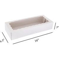 Boîtes de boulangerie avec fenêtre 16" x 6.5" x 3" en carton blanc auto-ouvrant pour emballage d'étiquettes de biscuits, beignets, fraises (personnalisable)