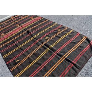 พรมสไตล์ชนเผ่าตุรกี6 'x 12' แนววินเทจวัสดุขนสัตว์ดีไซน์เย็บปะสีแดงและดำมีแผ่นรองยาง3ฟุต - Product Image 4