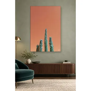 Impression sur toile de cactus verts Fida sur fond de saumon - Product Image 1