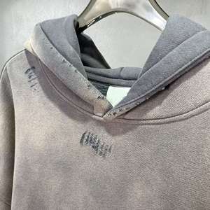 Custom Distressed Sun Faded Hoodie 100% algodón orgánico de peso pesado ácido Wash French Terry Mens Hoodie para hombres - Product Image 6