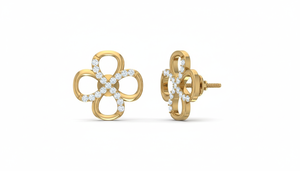 Pendientes de Oro de 14K y Diamantes con Diseño de Trébol Abierto |   Diamante de Corte Brillante Redondo de 0.17 Quilates - Product Image 3