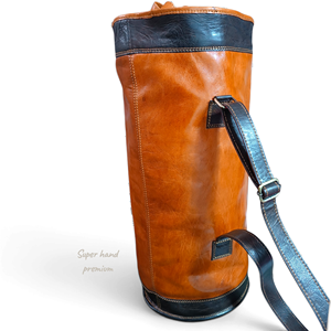 Genuine <b>Leather</b> <b>Large</b> Capacity Travel <b>Backpack</b> Vintage Bucket Duffel Drawstring Luggage Satchel for Weekend Motorbike Trip - Product Image 3