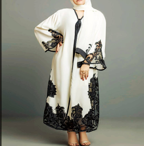 Elegante doble capa negro Dubai venta al por mayor Abaya turco modesto ropa islámica Dubai elegante abierto Abaya mujeres musulmanas vestido - Product Image 5