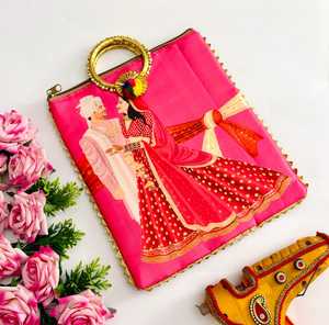 Cadeaux de mariage Haldi Mehendi faveurs mariée marié sacs-cadeaux pour les invités pochettes à fermeture éclair traditionnelles indiennes avec poignée de bracelet 9 pouces - Product Image 3