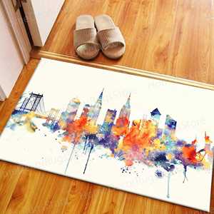 Alfombra con Estampado de Paisaje Urbano - Decoración de Oficina, Salón, Abstracta, Acuarela, Exterior, Alfombra de Chenilla - Product Image 1