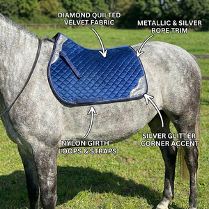 Manta de Silla de Doma Acolchada Azul Rey con Forro de Malla, Relleno de Espuma y Algodón, Detalles Metálicos Plateados para Entrenamiento de Equitación - Product Image 3