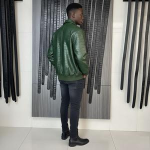 Vestes en peau de mouton véritable pour hommes avec logo personnalisé, hiver, fines, vertes, motif gaufré, fermeture éclair intégrale, bombardiers, prix d'usine OEM, pour hommes - Product Image 4