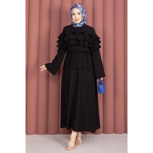Conjunto de Dos Piezas de Tela Crepé Negra para Mujer, Falda con Detalle de Volantes en Capas, Top Talla XS, Ropa Deportiva para Verano - Product Image 3