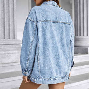 Veste décontractée style rétro tissée en denim couleur bleue poches avant veste en jean manteau de lavage - Product Image 2