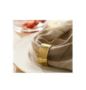 <b>Hammered</b> Texture Gold Metal Napkin Rings Set of 4 Elegant Brass Napkin <b>Holders</b> Modern Luxury Gold Toned Napkin Cuff Rings - Product Image 1