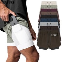 Shorts de sport pour hommes en gros, taille haute, respirants, séchage rapide, avec boutons et fermetures éclair, anti-UV, 100 % polyester, pour le fitness, la course et la gym