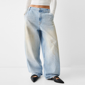 กางเกงยีนส์เอวสูงสไตล์วินเทจสำหรับผู้หญิงกางเกงยีนส์ขาบานลำลองซีดจาง - Product Image 5