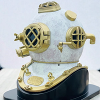 Casque de plongée vintage en laiton blanc, objet décoratif |   Casque de plongée antique pour les profondeurs marines