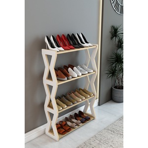 Zapatero de madera Selin de 4 estantes en blanco y roble zafiro, estantería organizadora para entrada - Product Image 1