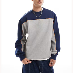 เสื้อสเวตเชิ้ตผู้ชายผ้าฟลีซโพลีเอสเตอร์/คอตตอนแบบขายส่ง ทรงพอดีตัว สีทูโทนทันสมัย พิมพ์ลายพัฟฟ์ตามสั่ง เสื้อผ้าพื้นฐานสำหรับฤดูหนาว - Product Image 5