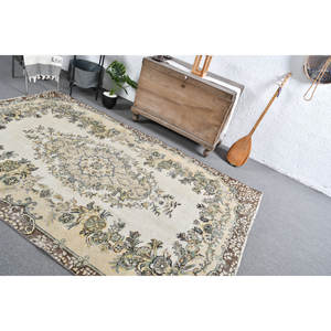 Alfombra turca Vintage marrón Beige clásica de 5,7x8,8 pies, respaldo de látex de lana hecho a mano, patrón de retazos, Tabriz rectangular para cabecera - Product Image 5