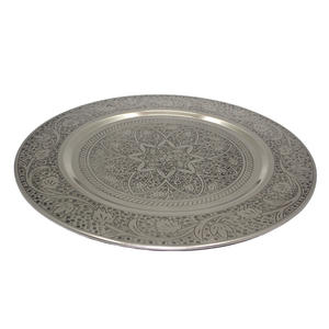 Best-seller Fer Rond Chargeur Plaque Gravure Nickel Antique Plaqué Argent Couleur Plats & Assiettes Pour Servir Au Restaurant en vrac - Product Image 1