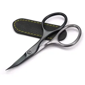 New arrival Black Color Nail Scissors Curved Cuticle Scissors With Case Professional Stainless Steel Manicure Beard Scissors