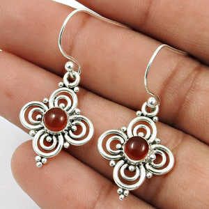 Pendientes de flores clásicos hechos a mano de Plata de Ley 925 elegante joyería bohemia de cornalina perfecta para Navidad y cualquier ocasión - Product Image 3