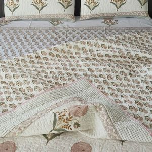 Hermoso edredón indio hecho a mano Jaipuri bloque de mano impreso Reversible algodón gasa edredón hecho a mano con sábana - Product Image 2