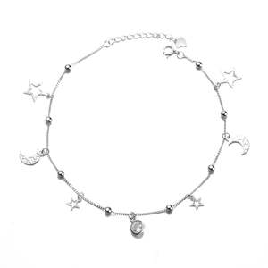 Cavigliera in Argento Sterling con Stelle e Lune, Cristalli Swarovski e Diamanti Placcati in Rodio, Stile Religioso per Feste o Regali - Product Image 1