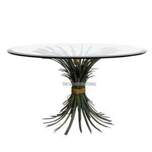 Table basse minimaliste italienne en métal et fer Table basse moderne ronde dorée en verre clair - Product Image 4