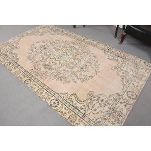 พรมขนสัตว์สีเบจแบบดั้งเดิม5x8.6ft งานเย็บปะสี่เหลี่ยมผืนผ้าตุรกีสำหรับทางเข้าบ้านห้องนั่งเล่น - Product Image 4