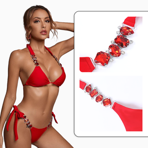 Traje de baño reversible con logotipo personalizado alto con tejido de textura especial Patrón sólido Conjuntos de playa sexy - Product Image 1