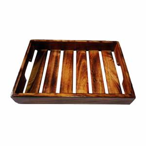 Desayuno Decoración para el hogar Bandeja de servicio de madera rectangular marrón con asa para restaurante Hotel Fabricante y proveedor de India - Product Image 3