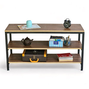 110x40cm Melamine-coated Plywood 3-Tier Shelf with Iron <b>Frame</b> for Living Room Use KTB68176 - Product Image 1