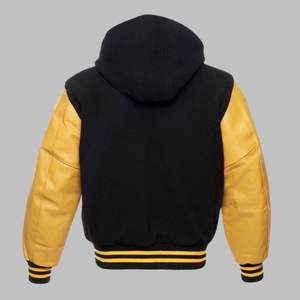 2025 chaqueta Varsity personalizada para hombre con capucha transpirable ropa de invierno Letterman oro genuino cuero de vaca mangas nuevo al por mayor - Product Image 2