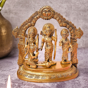 Estatua moderna de latón hecha a mano de 7 pulgadas Ram Darbar con Sita Maa Laxman Hanuman para decoración del hogar regalo de boda espiritual - Product Image 1